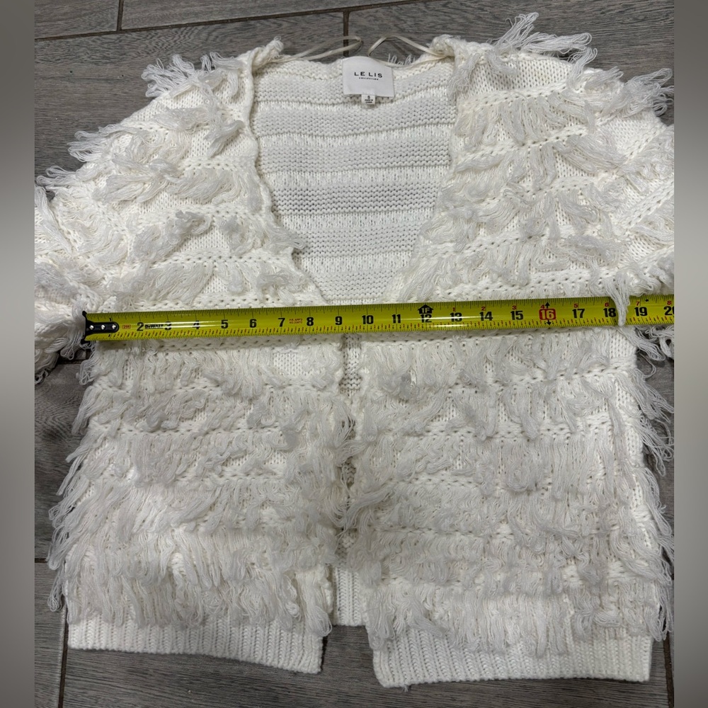 Lelis Collection Shaggy Fringe Knit Cardigan Sweater in Cream White Small - Picture 7 of 9